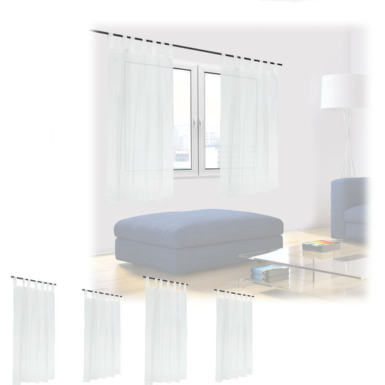 Set of 6 Relaxdays Curtains, HxW: 145x140 cm, Semi-transparent, Decorative, Living Room & Bedroom, with Loops, White