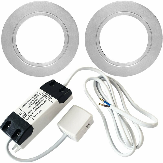 2x brushed nickel Round Flush Under Cabinet Kitchen Light & Driver Kit - Natural White led