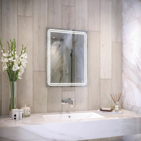 Rak Pluto led Bathroom Mirror Demister Touch Switch Shaver Socket 800 x 600mm - Silver