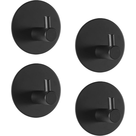 4 Pieces 3M Adhesive Hook, 7kg Max Self Adhesive Stainless Steel Bathroom Wall Hook, Towel Holder with Adhesive Tape, Family and Office Black(A