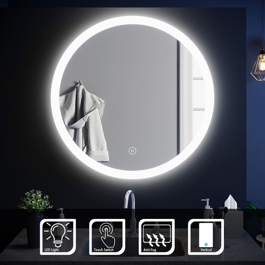 Elegant - Acrylic Wall Mounted Bathroom Mirror led Ambient Light Mirror 800x800mm with Demister