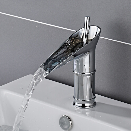 Basin Faucet, Waterfall Mixer Tap for Bathroom, Adjustable Hot and Cold Basin Mixer Tap, Chrome Plated Brass (E)