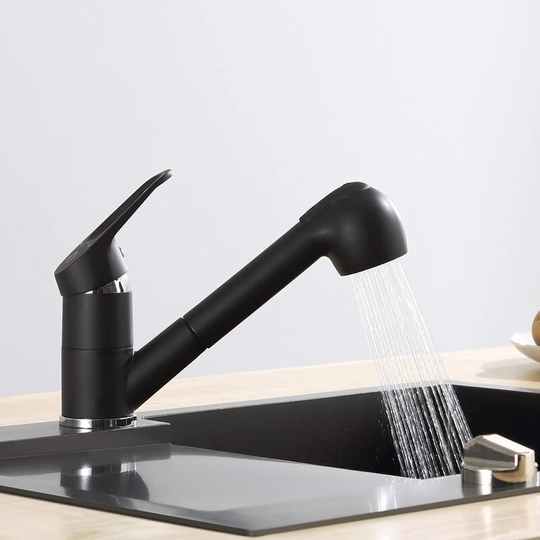 Kitchen Faucet with Pull-out Spray 120° Swivel Kitchen Faucet 2 Functions Kitchen Mixer Tap Hot and Cold Water Black Brass