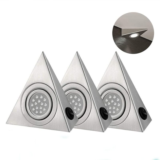 Perlerare - Set of 3 led spotlights, triangular, for kitchen cabinet lighting, warm