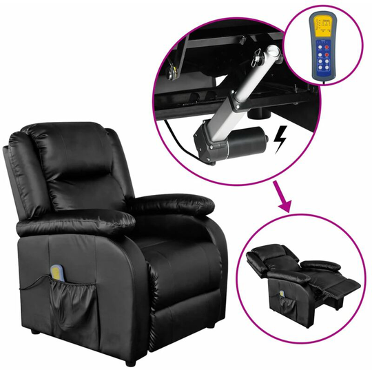 Wing Back Electric Massage Chair Black Faux Leather Vidaxl Black