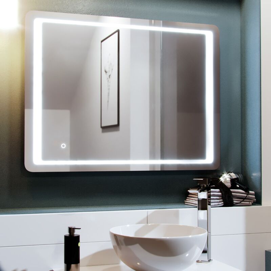 Full Inset led 800mm x 600mm Round Corner Bathroom Mirror