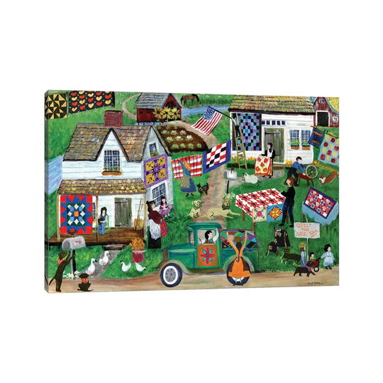 Country Folk Art Quilt Tag Sale by Cheryl Bartley - Painting on Canvas