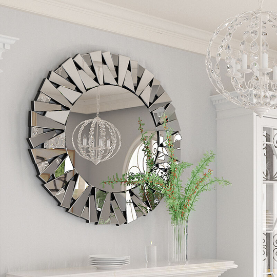 Large Bathroom Mirror Wall Mounted 3D Luxury Silver Wall Mirror Modern Artistic Mirror Hallway Decor, Round 80cm x 80cm - Luvodi