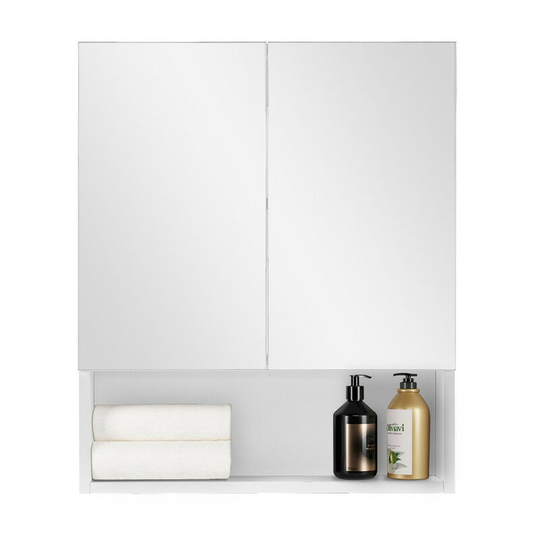 Clipop - Bathroom Mirror Cabinet, 50x 13x 60 cm 2 Door Wooden Bathroom Storage Cupboard with Adjustable Shelves