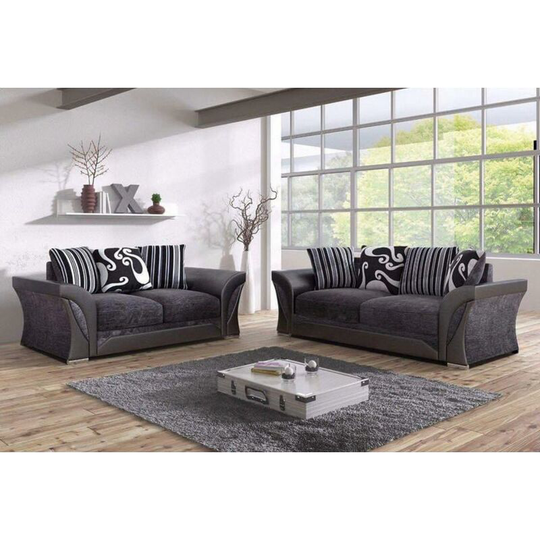 Shannon 3 & 2 Seater Chenille Fabric Sofa Set - Black & Grey