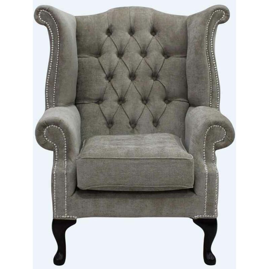 Chesterfield Fabric Queen Anne High Back Wing Chair Velluto Fudge Fabric