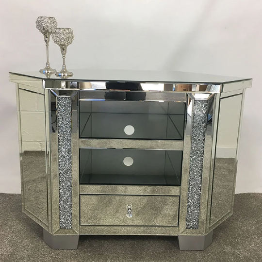 Puxico Crushed Diamond Mirrored Corner TV Cabinet