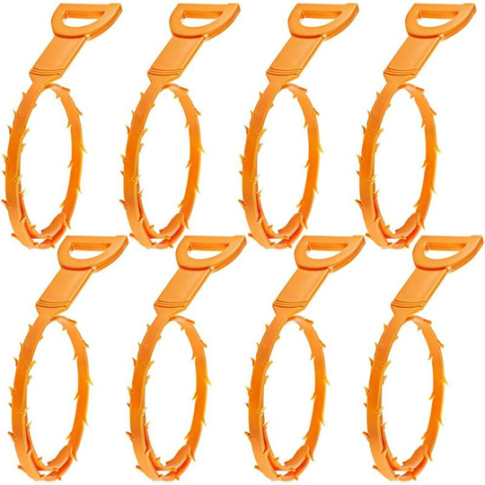 Ferret Unclog, Set of 8 Drain Cleaner for Cleaning Hair - Orange