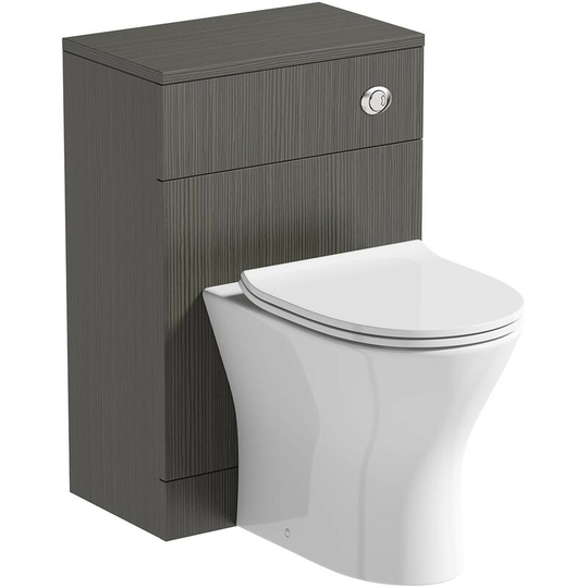 Orchard Lea avola grey slimline back to wall unit 500mm and Derwent round back to wall toilet with seat - Grey