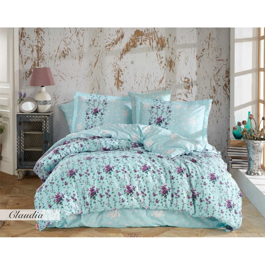 Croyle Purple Lilac Green Standard Cotton 152 TC 3 Piece Duvet Cover Set
