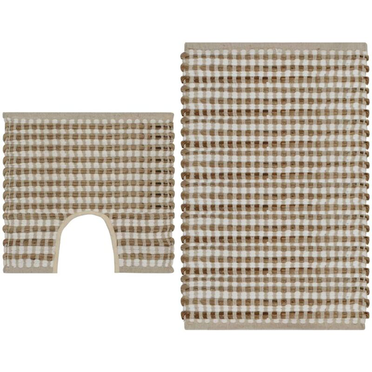 Hand-Woven Jute Bathroom Mat Set Fabric Natural and White VDFF02197_UK - Topdeal