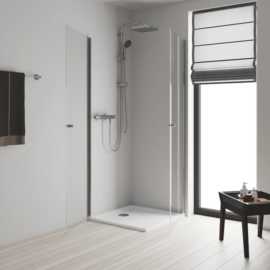 GROHE Vitalio Start 250 Flex shower system with water-saving EcoJoy. Chrome finish. With diverter, soft square 250mm 2-spray head shower and 100mm han