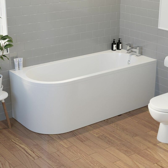 Affine - Modern Bathroom 1700 j Shape Right Hand Bath Front Panel Corner Bathtub Acrylic - White