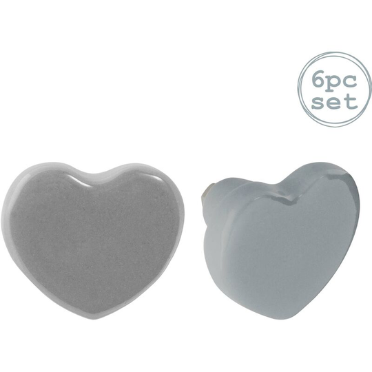 Ceramic Cabinet Knobs - Grey Heart - Pack of 6 - Nicola Spring