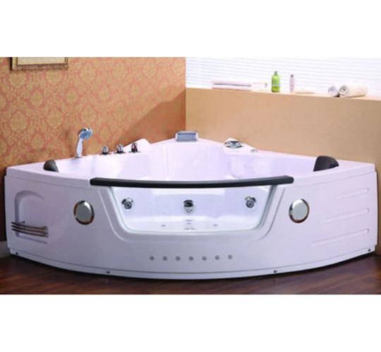 Sant'Angels Whirlpool Corner Bath 140 x 140 cm Glass Panel, Lighting Fm Radio Taps 2 Person