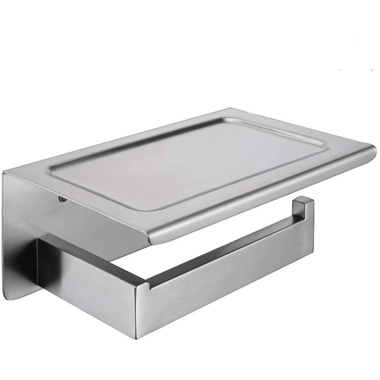 Brushed Nickel Toilet Paper Holder with Shelf, Stainless Steel Bathroom Square, Modern Anti Rust Wall Mounted Tissue Roll Dispenser Plus Cell