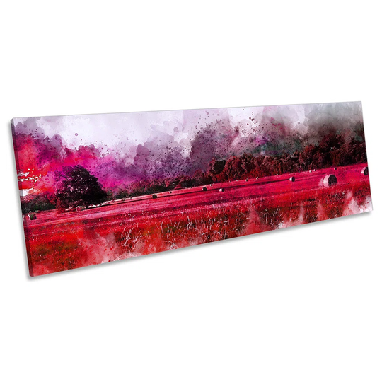 Hay Bales Sunrise Landscape Picture PANORAMA CANVAS WALL ART Print Red