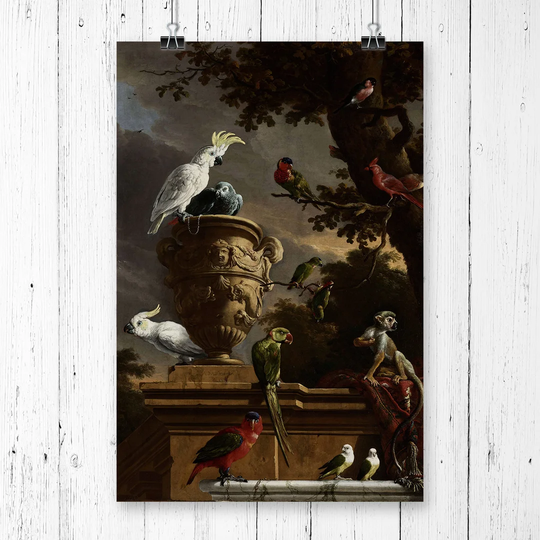 'Monkeys and Birds' by Melchior d'Hondecoeter Graphic Art