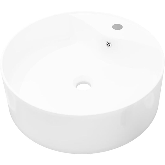 Ceramic Bathroom Sink Basin Faucet/Overflow Hole White Round Vidaxl White