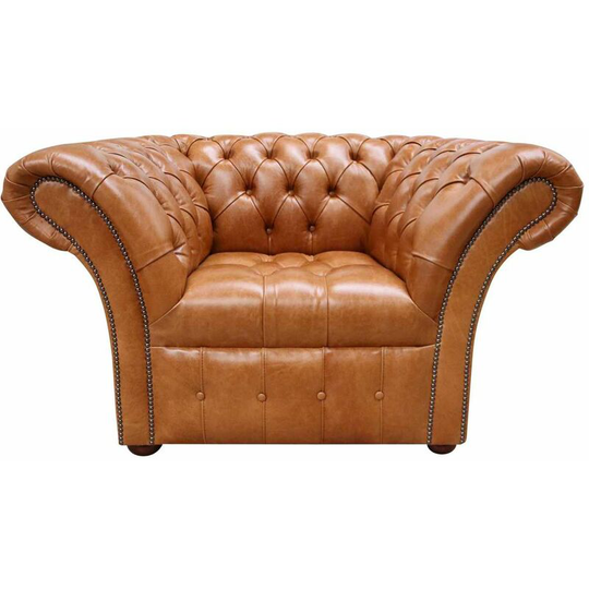 Chesterfield Balmoral Armchair Buttoned Seat Old English Aniline Bruciato Leather