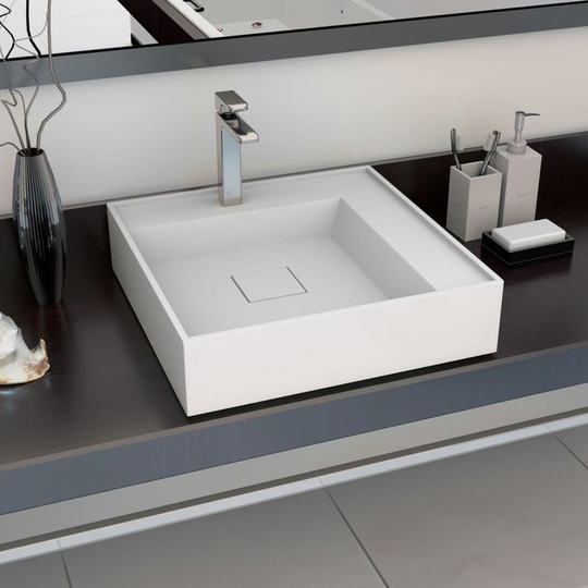 Wash Basin 50x50x12.3 cm Mineral Cast/Marble Cast White VD05909 - Hommoo