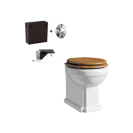 Dulwich back to wall toilet with oak effect soft close seat and concealed cistern - White/Oak effect - Orchard