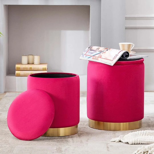 Trevor 36Cm Wide Velvet Tufted Round Storage Ottoman