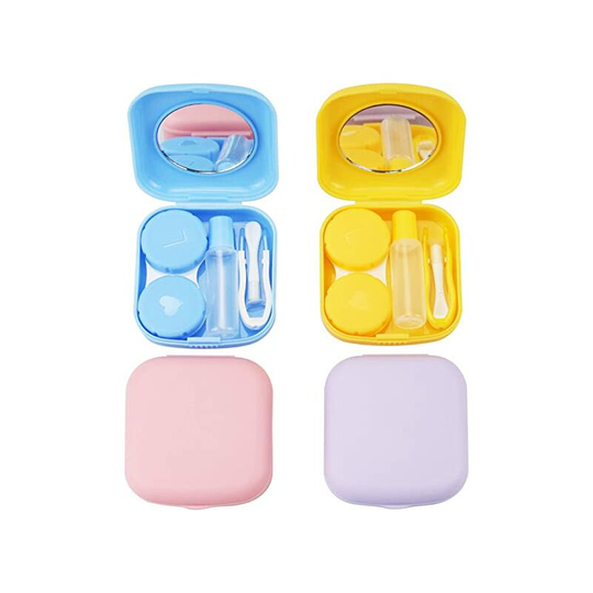 4PCS Contact Lens Case, Colorful Contact Lens Box Holder Container, Outdoor Mini Contact Lens Soak Storage Kit With Mirror For Travel&Home (Yellow,