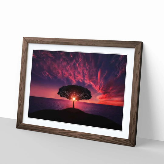 'Landscape Lone Tree Purple Sunset' Framed Photographic Print