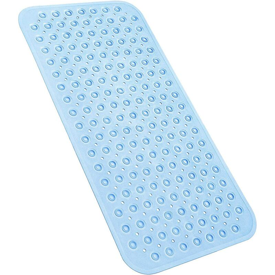 31x15.5In Non-Slip Bath Tub Shower Mat, with Suction Cups and Drain Holes (Clear Blue)