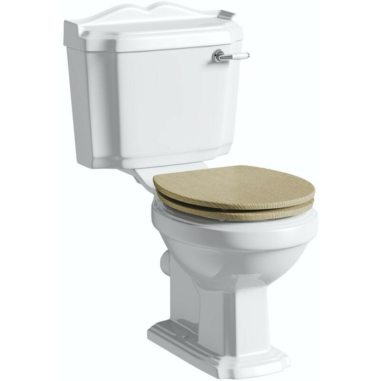 Winchester close coupled toilet with soft close wooden toilet seat limed oak - White/Oak effect - Orchard