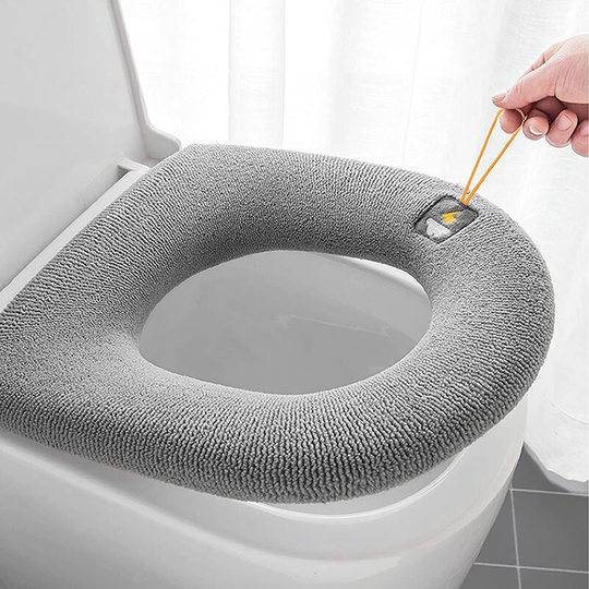 2 Pieces Toilet Seat Cover Washable Warm Cloth Toilet Seat with Hanging Buckle Universal Toilet Seat (Gray、Purple)