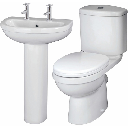 Ivo Bathroom Suite with Close Coupled Toilet and Basin - 2 Tap Hole - Nuie
