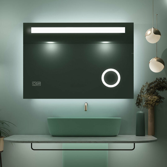Lisa - 1000x700mm Backlit Illuminated led Bathroom Mirror with Shaver Socket 3X Magnifier Demister Pad Touch Sensor Vertical Horizontal Wall Mounted