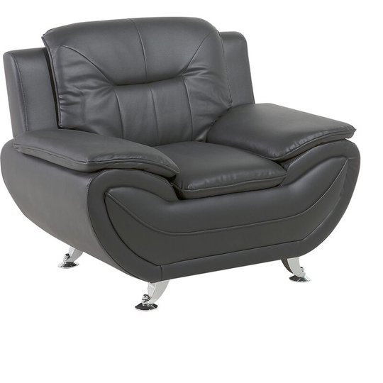 Modern Armchair Home Lounge Faux Leather Thick Padding Living Room Grey Leira - Grey