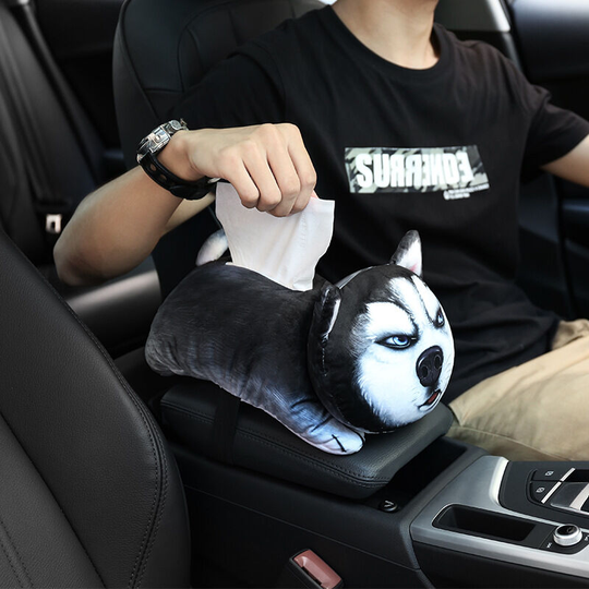 Car Tissue Holder, Cartoon Tissue Box, Plush Tissue Organizer Paper Holder for Car, Home, Bedroom, Living Room (Husky), 3D Cute Cartoon Pet Tissue Box