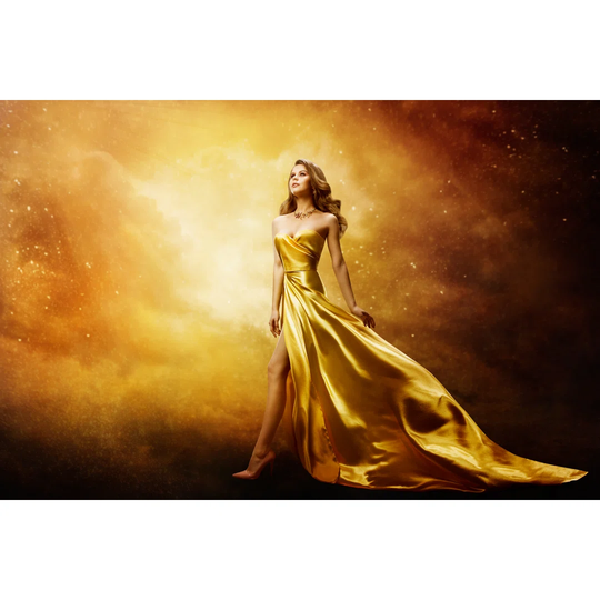 Woman in Gold Dress - Wrapped Canvas Photograph