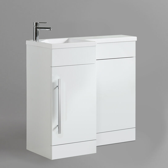 Neshome - Raven lh 900mm Vanity Basin Unit, wc Unit & Desone Back to Wall Toilet White