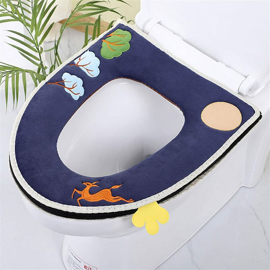 1 pc Winter Warm Bathroom Plush Plush Toilet Seat Saddle Washable Washable Bathroom Mat For Knitting Commode Seat Cushion (Color : Blue)