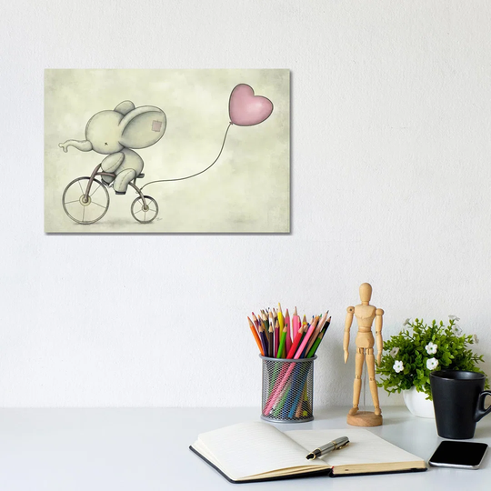 Cute Elephant Riding a Bike II by Mike Koubou - Wrapped Canvas Art Prints