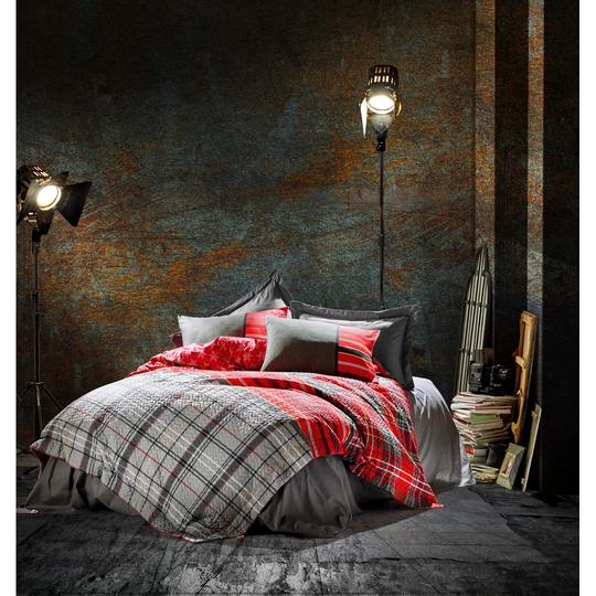 Lyndon Grey/Red/Black 100% Cotton Duvet Cover Set