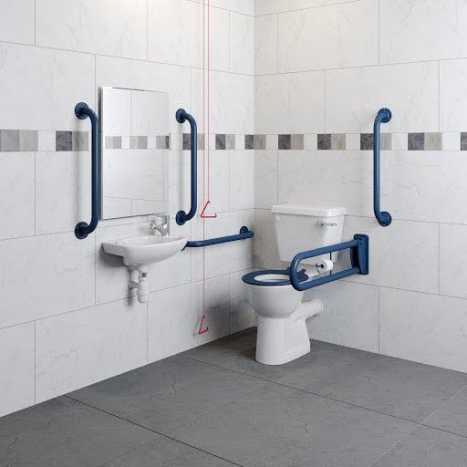 Aspire Doc 'M' Pack with Close Coupled Toilet, Basin & Mixer Tap - Blue Rails