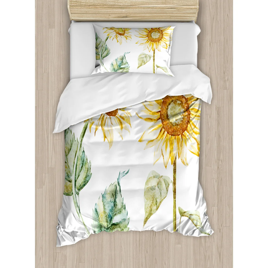 Daenerys Yellow/White/Green Microfibre 350 TC Traditional Duvet Cover Set