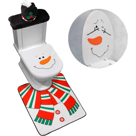 4-Piece Snowman Santa Toilet Seat Cover and Rug Set Red Christmas Decorations Bathroom 2022