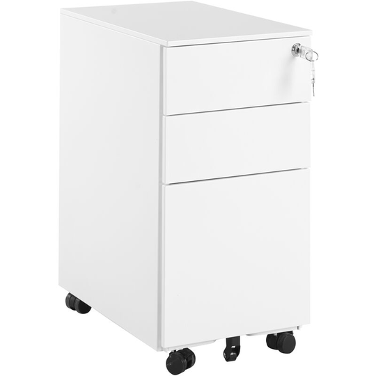Beliani - Modern Office Storage Cabinet 3 Drawers Key Lock Castors Metal White Bolsena - White